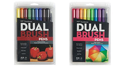 Tombow Dual Brush Pen Art Markers Set = Primary Colors (10 color pack) + Bright Colors (10 color