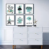 Glam Teal Wall Art Prints Set of 6 Perfume Bottle Flower Lips Canvas Makeup Posters High Fashion Design Paris Artwork Bedroom Decor for Women Girl Room Decor (11"x14" UNFRAMED, Glam Teal)