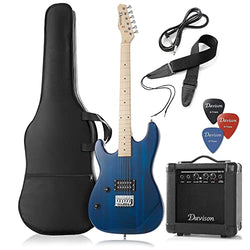 Davison Left Handed Electric Guitar with 10-Watt Amp, Blue - Full Size Beginner Kit with Gig Bag and Accessories
