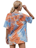 Romwe Women's Summer Short Sleeve Casual Tee T-Shirt Top Tie Dye Orange Blue M