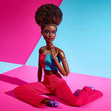 Barbie Looks Doll, Natural Black Hair, Color Block Outfit, Crop Top and Flare Pants, Style and Pose, Fashion Collectibles