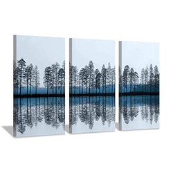 Abstract Landscape Canvas Artworks Picture: Reflection of Trees & Lake Wall Art Print Painting on Wrapped Canvas for Living Room (26'' x 16'' x 3 Panels)