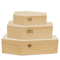 Woodpeckers Wooden Coffin Boxes Bundle, Pack of 1 Set of 3 Halloween Coffins, Gothic Room Decor for Coffin Shelf or Crafts