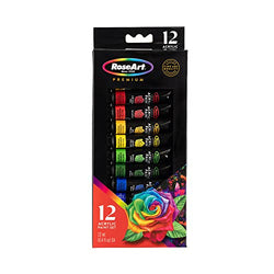 Rose Art Premium Paint Set – 12 Count Acrylic Paints for Canvas, Wood, Ceramic and Fabrics – Craft Painting Supplies for Casual to Professional Artists