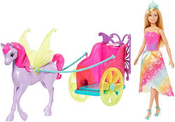 Barbie Dreamtopia Princess Doll, 11.5-in Blonde, with Fantasy Horse and Chariot, Wearing Fashion and Accessories, Gift for 3 to 7 Year Olds