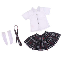 CUTICATE 1/3 BJD Girl Dolls Clothes Outfits for Night Lolita, Supper Dollfie, LUTS DOD SD - T-Shirt & Tie & Plaid Skirt & Socks