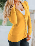 Traleubie Women's Long Sleeve V-Neck Button Down Knit Open Front Cardigan Sweater Mustard M
