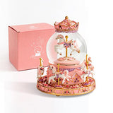 DANVON Gift Wrapped Carousel Horse Unicorn Toy Music Box Snow Globe Color Changing LED Lights for Women Kids Baby Girls Mom Daughter Granddaughter Christmas Birthday Gifts Valentines Day Gift (Pink)