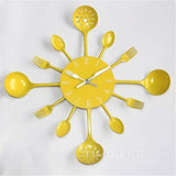 SHFISIKI Wall Clock Metal Kitchen Cutlery Slient Clock Spoon Fork Home Decoration Art Watch Mural