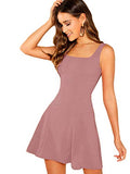 Romwe Women's Sleeveless Scoop Neck A Line Party Mini Summer Dress Dusty Pink M