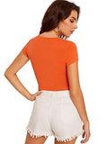 SweatyRocks Women's Basic Short Sleeve Scoop Neck Crop Top Orange Medium