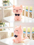 Topyi Soft Cat Plush Toy Pink Stuffed Animals Plush Doll with Blue Organza Gift Bag, Sitting Height 11"