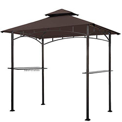 Eurmax 5x8 Grill Gazebo Shelter for Patio and Outdoor Backyard BBQ's, Double Tier Soft Top Canopy and Steel Frame with Bar Counters, Bonus LED Light X2 (Brown)