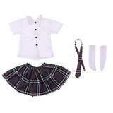 CUTICATE 1/3 BJD Girl Dolls Clothes Outfits for Night Lolita, Supper Dollfie, LUTS DOD SD - T-Shirt & Tie & Plaid Skirt & Socks