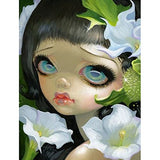 SHUOOFU 5D DIY Full Round Drill Diamond Painting Doll with Large Eyes Resin Rhinestone Mosaic Wall Art Picture Kit Home Decoration 30x40cm11.8x15.8inch