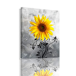 Texture Canvas Print Sunflower Wall Art - Bump Simulation Hand-Painted Yellow Flowers Painting for Bedroom Bathroom Living Room Wall Decor 12 x 16inch x 1 panel