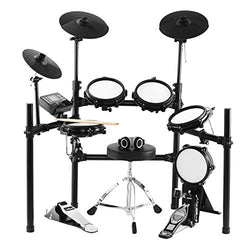 ZHRUNS Electronic Drum Set, Mesh Kit with Collapsible 3-Post Rack, Built-in Drum Coach with Play-Along Tracks, 15 Ready-to-play Portable Electronic Drum Set With Stool (XT53-002)