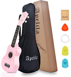 Apelila 21 inch Soprano Ukulele Acoustic Mini Guitar Musical Instrument with Bag, Pick, Strings, for Beginner, Kid, Starter, Amateur (light pink)