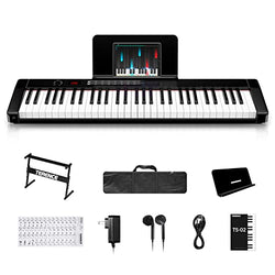 TERENCE Keyboard Piano with 61 Semi-weighted Keys LCD Display & 1800mAh Battery Support MIDI USB Interface & Piano Application with Bluetooth Sheet Music Stand Sticker Bag Audio Cable Earphones