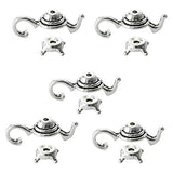 ZARABE 10Sets Silver Tone Teapot Bead Cap Set Findings 21x9mm