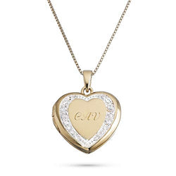 Things Remembered Personalized Gold Over Sterling Silver Pave Heart Locket with Engraving Included