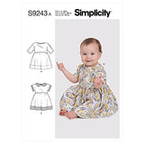 Simplicity SS9243A Babies Gathered Dress Sewing Pattern Kit, Design Code S9243, Sizes XS-L