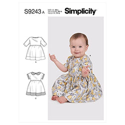 Simplicity SS9243A Babies Gathered Dress Sewing Pattern Kit, Design Code S9243, Sizes XS-L