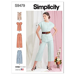 Simplicity Misses' Top, Pants, Jacket, and Skirt Sportswear Sewing Pattern Kit, Code S9479, Sizes 6-8-10-12-14, Multicolor