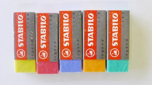 STABILO LEGEND COLOURED ERASERS PLASTIC RUBBER ERASERS "Pack of 20 Erasers" [4 of each Colour]