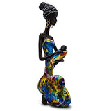 Statue African Figurine Sculpture Colorful Dress Holding Baby Lady Figurine Statue Decor Collectible Art Piece 15.5 " Inches Tall Flower Dress Tropical Body Sculptures Decorative Black Figurine