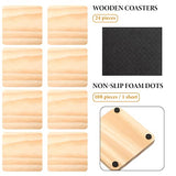 4 Inch Unfinished Square Wood Coasters Square Blank Wood for DIY Crafts Coasters with Non Slip Foam Dot (24 Pieces)