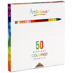 Artlicious - 50 Premium Distinct Colored Pencils for Adult Coloring Books - Bonus Sharpener - Color