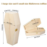 6 Pcs 12 Inch 6 Inch Mix Size Halloween Wood Coffin Box Pine Fillable Hinged Box Unfinished Wooden Coffin Ring Box for Halloween Party Favor Small Pet Burials Casket Goth Decoration