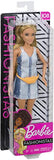 Barbie Fashionistas Doll, Tall with Long Blonde Pigtails, Wearing Striped Denim Dress and Accessories, for 3 to 7 Year Olds