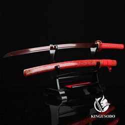 Katana Sword, Pattern Steel Real Battle Ready Red Katana Full Tang With Sheath