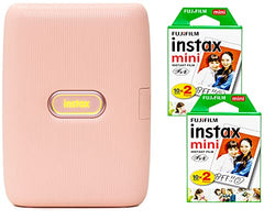 Fujifilm Instax Mini Link Smartphone Printer + Fujifilm Instax Mini Instant Film (40 Sheets) Bundle with Sturdy Tiger Stickers + Deals Number One Cleaning Cloth (Dusky Pink)
