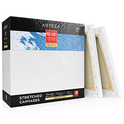 Arteza 12x12" Stretched White Blank Square Canvas, Bulk Pack of 8, Primed, 100% Cotton for Painting, Acrylic Pouring, Oil Paint & Wet Art Media, Canvases for Artist, Hobby Painters & Beginner