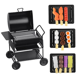 14 Pieces Mini Dollhouse Accessories Toy Grill Dollhouse Furniture BBQ Grill Miniature Grill 1: 12 Scale Tiny Doll House Outdoor Mini Cooking Tool Roasting Cart for Dollhouse Decoration