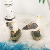 FUNSHOWCASE 2 Dockside Seagulls Standing on Pier Stake Statue Landscape Aquarium Terrariums Miniature Garden Fairy Gardens Doll House Cake Topper Resin Decoration