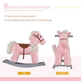 Qaba Kids Plush Ride-On Rocking Horse with Bear Toy, Children Chair with Soft Plush Toy & Fun Realistic Sounds, Pink