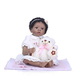 Zero Pam Biracial Reborn Ethnic Baby Dolls Black Curly Hair African American Girl 22 inch 55cm Cute Realistic Baby Black Skin Lifelike Kids Toys(with Clothes, Bottle Nipple Set ，Bear) …