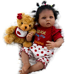 Aori Black Reborn Baby Dolls 22 inch African American Lifelke Baby Girl Doll with Teddy Gift Set