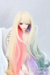 (15-16cm) 1/6 BJD Doll YOSD Fur Wig Dollfie / Lolita Rainbow Long Wavy Hair / FBE039