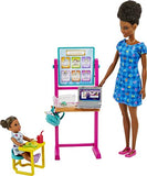 Barbie Teacher Doll (Brunette),Toddler Doll (Blonde), Flip Board, Laptop, Backpack, Toddler Desk, Pet Turtle, Great Gift for Ages 3 Years Old & Up