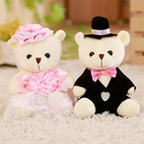 2pcs/lot 18cm Lovely Couple Bear Wedding Teddy Bear Plush Toys Wedding Gift Bride & Groom Bear Bouquet Doll Gift for Girl (Pink)