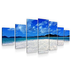 Startonight Large Canvas Wall Art Beach - Island in The Clear Blue Ocean - Huge Framed Modern Set of 7 Panels 40" x 95"