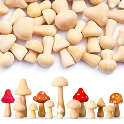 Unfinished Ornaments Natural Wooden Mushrooms: 30 Pcs Mushroom Decor Paintable Mushroom Figurines Set for DIY Paint Color Home Decor Craft Art Projects