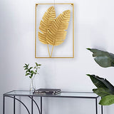 HKaikzo Gold Metal Wall Decor Set of 2, Leaf Wall Hanging Home Decor with Frame, Modern Wall Art Decor Wall Sculptures for Living Room, Bedroom, Office, Hotel, Large 24" X 16"