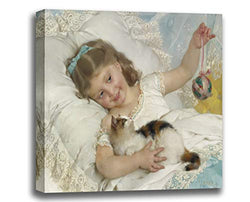 Canvas Print Wall Art - A Girl Playing with Kitten - by Emile Munier - Giclee Printed on Stretched Gallery Wrap - 16x13 inch