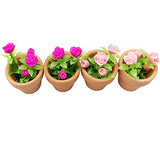 4 Pieces Mini Dollhouse Potted Plant Flower Model 1:12 Miniature Scene Bonsai Plant Set Accessories Micro Landscape Decoration (Rose+Pink)